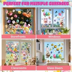 3D Easter Window Clings – 9 Sheets Bright Double-Sided 78Pcs Bunny & Egg Window