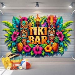 Hawaiian Party Decorations Tiki Bar Banner 71 x 43 Inch Tiki Party Tiki Bar#1
