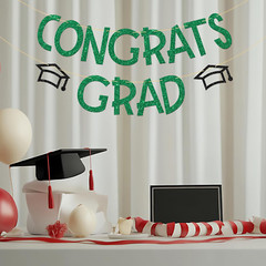 Congrats Grad Banner, Green Glitter, Congrats Bunting Banner, 2025 Grad, Class o