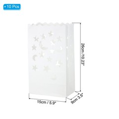 White Paper Luminary Bags, 10 Pcs Star Moon Flame Resistant Candle Bags