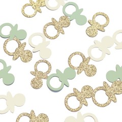 Sage Green Gold Pacifiers Table Confetti Scatters Neutral Baby Shower Boy Gir…