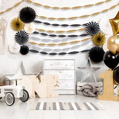 6 Rolls Black Gold Silver Crepe Paper Streamers Tassels Backdrop Decor