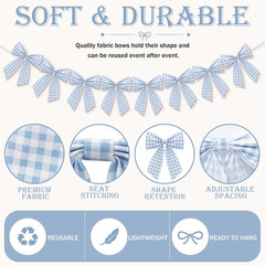 8 Ft Sky Blue Bow Garland Decorations Blue Fabric Bow Banner Hanging Banner for