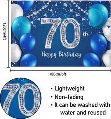 6x4ft Happy 70th Birthday Banner Backdrop – 70 Years Old Birthday Decorations Pa
