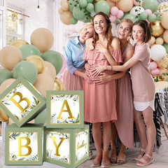 RUBFAC Sage Green Baby Boxes with Letters for Baby Shower, 4Pcs Safari Baby Show