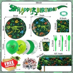 Potfaoer 208pcs Dinosaur Birthday Party Decorations