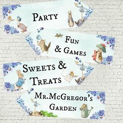 4 Blue Floral Rabbits and Woodland Characters Party Decoration Arrows