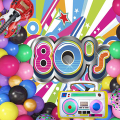 80s 90s Theme Party Decorations, 90Pcs Balloon Garland Kit 6PCS Disco Ball Radio