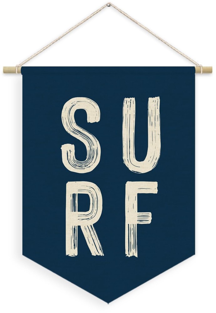 Coastal Beach Surf Room Decor Nautical Linen Canvas Banner, Navy Blue Surf Oc…