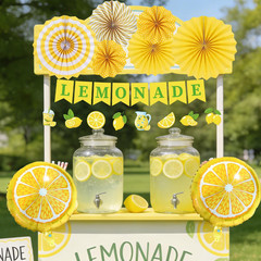 Lemonade Stand Party Decorations – 10PCS Lemonade Stand Banner Paper Fans Balloo