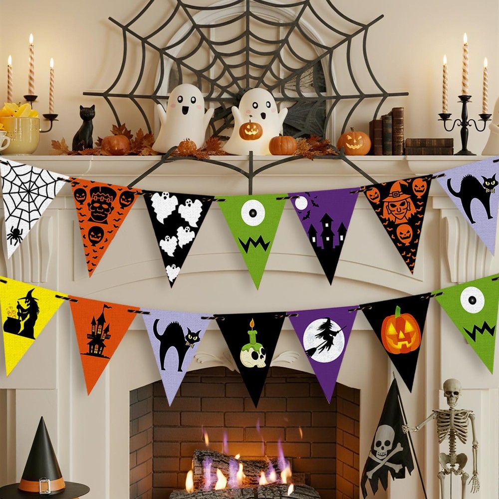 49 Inch Halloween Banners 2 Pcs Flags Haunted Mansion Pumpkin Ghost Signs Wal…