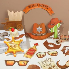 Cowboy Photo Booth Prop Wild West Birthday Party Fancy Dress Selfie Mask 25pcs