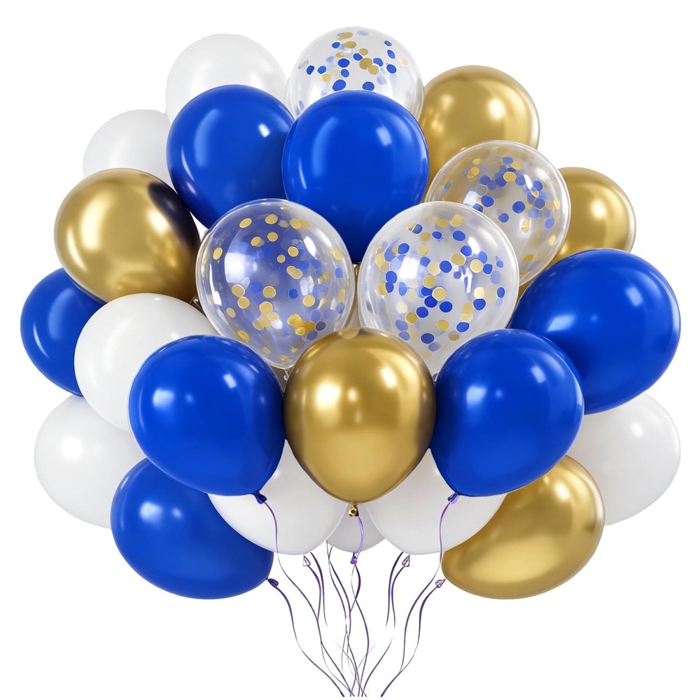 Royal Blue and Gold Balloons, 50 Pcs 12 Inch Royal Blue Metallic Gold Whtie L…