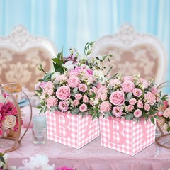 10 Pcs Pink Baby Shower Flower Box Table Centerpieces Girl, 7 Inch Gingham Ba…