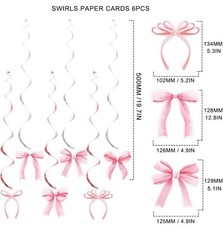36pc Pink White Bow Coquette Balloons & Hanging Swirl Birthday Decorations Decor