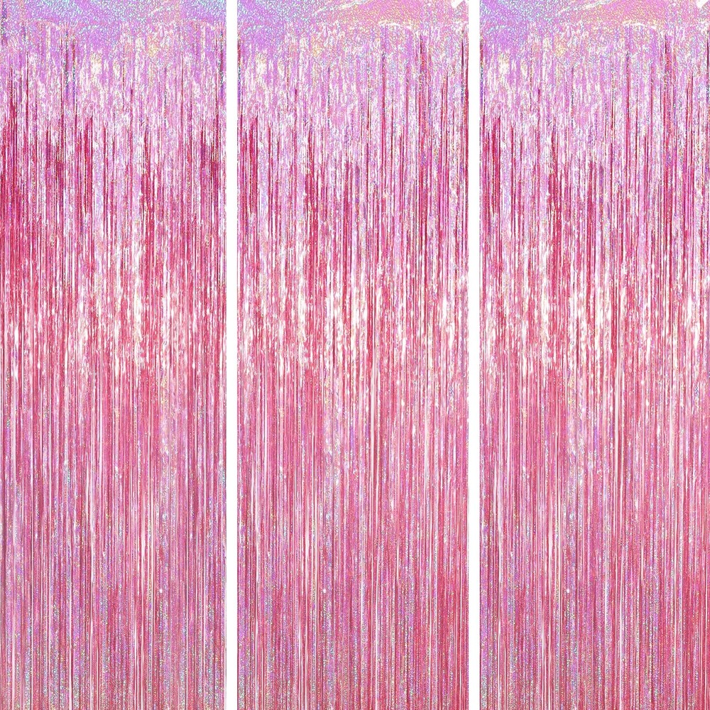3.3×6.6 Ft Foil Fringe Backdrop Curtains Tinsel Streamer Birthday 3 PCS