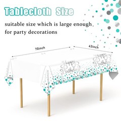 Happy Birthday Tablecloths Teal Birthday Decoration Plastic Disposable Rectan…