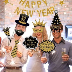 30 Pcs New Years Eve Photo Booth Props 2026 Party Supplies Selfie Decoration Kit