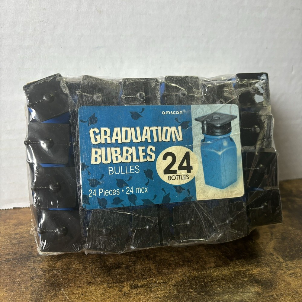 Graduation Party Blow Bubbles! – 24 Mini Graduate Hat & Gown Shaped Bottles VTG