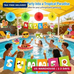 Summer Decorations Beach Pool Party Decorations with Hello Summer Banner,Hanging