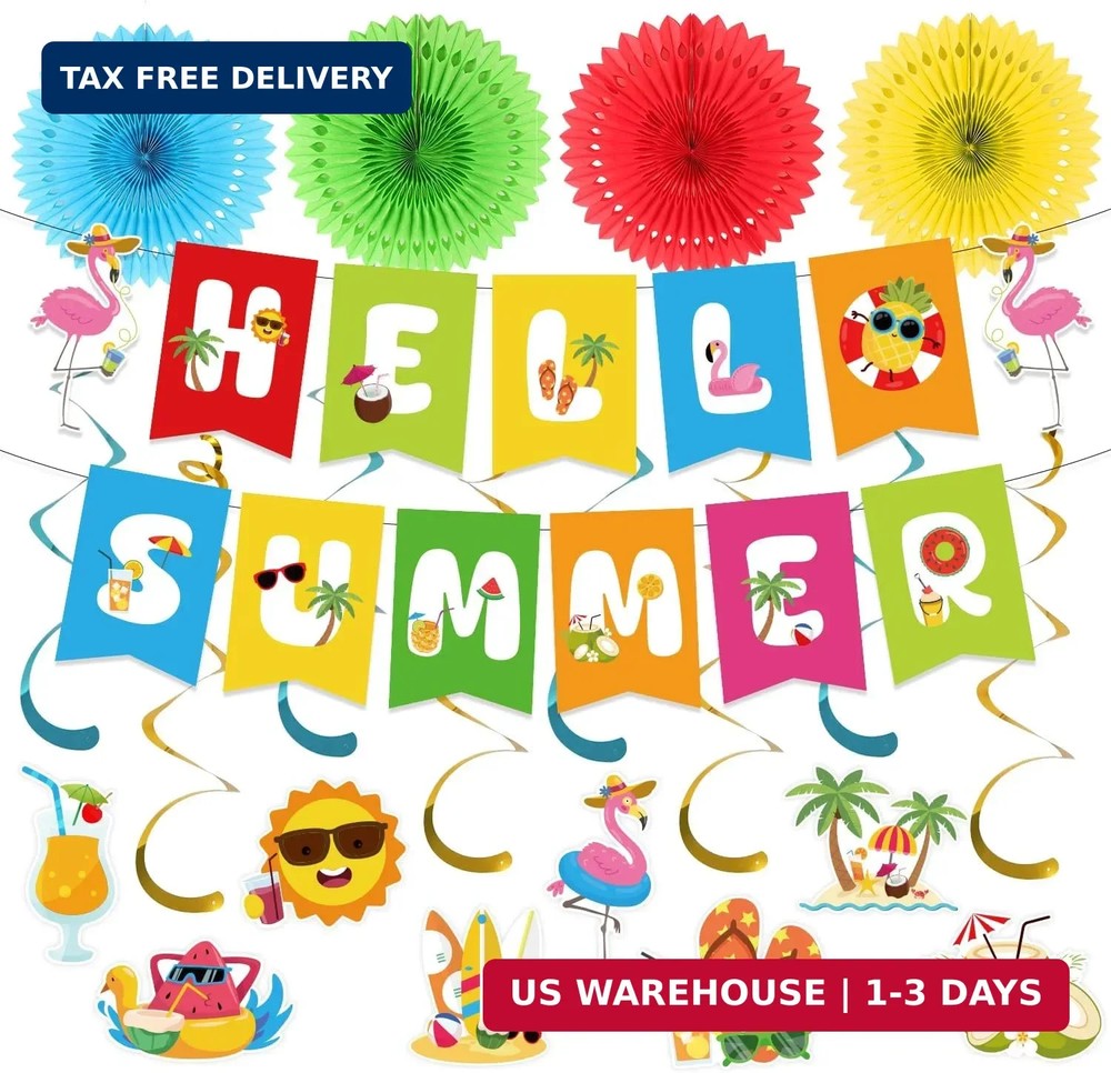 Summer Decorations Beach Pool Party Decorations with Hello Summer Banner,Hanging