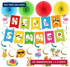 Summer Decorations Beach Pool Party Decorations with Hello Summer Banner,Hanging