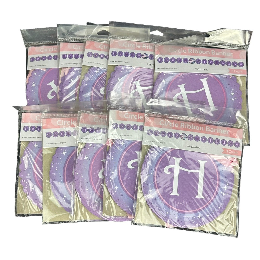 Creative Converting Fantasy Unicorn Birthday Banners Lot of 10 Purple 7.5ft New