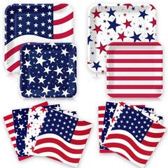 50Pcs Patriotic Party Decoration Plates Set, 4th of July Serve:25, Blue