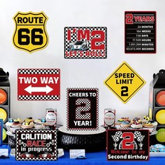 10 PCS Two Fast Birthday Decorations Boys 2nd Race Car Wall Signs Party Props