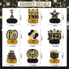 9Pcs 60th Birthday Party Decorations – 60th Birthday Decor Men Women Black Gold
