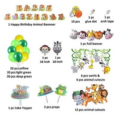 92 pcs Jungle Theme Birthday Party Decorations Safari Animals Theme Birthday