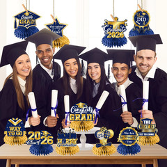 12Pcs Graduation Table Decorations 2026,Navy Blue and Gold Graduation Decoration