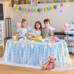 17FT Light Blue Tulle Table Skirt for Rectangle or Round Tables Ruffle Tulle …