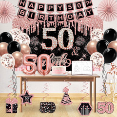 50th Birthday Party Decorations Kit 32pcs Rose Gold Black Banner Crown Sash Ball