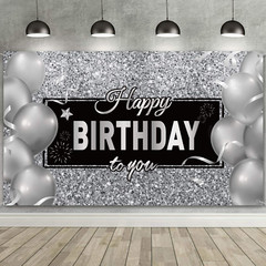 Sumind Black Silver Happy Birthday Banner Backdrop Party Decoration for Men Wome