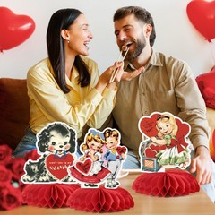 9 Pcs Vintage Valentine’s Day Decorations Retro Red Heart Honeycomb…