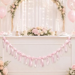 2pcs Pink Bow Garland Birthday Decorations Baby Shower Banner