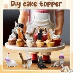 18 Pcs Cat Birthday Party Decorations Mini Birthday Hat Animal Figure Model C…