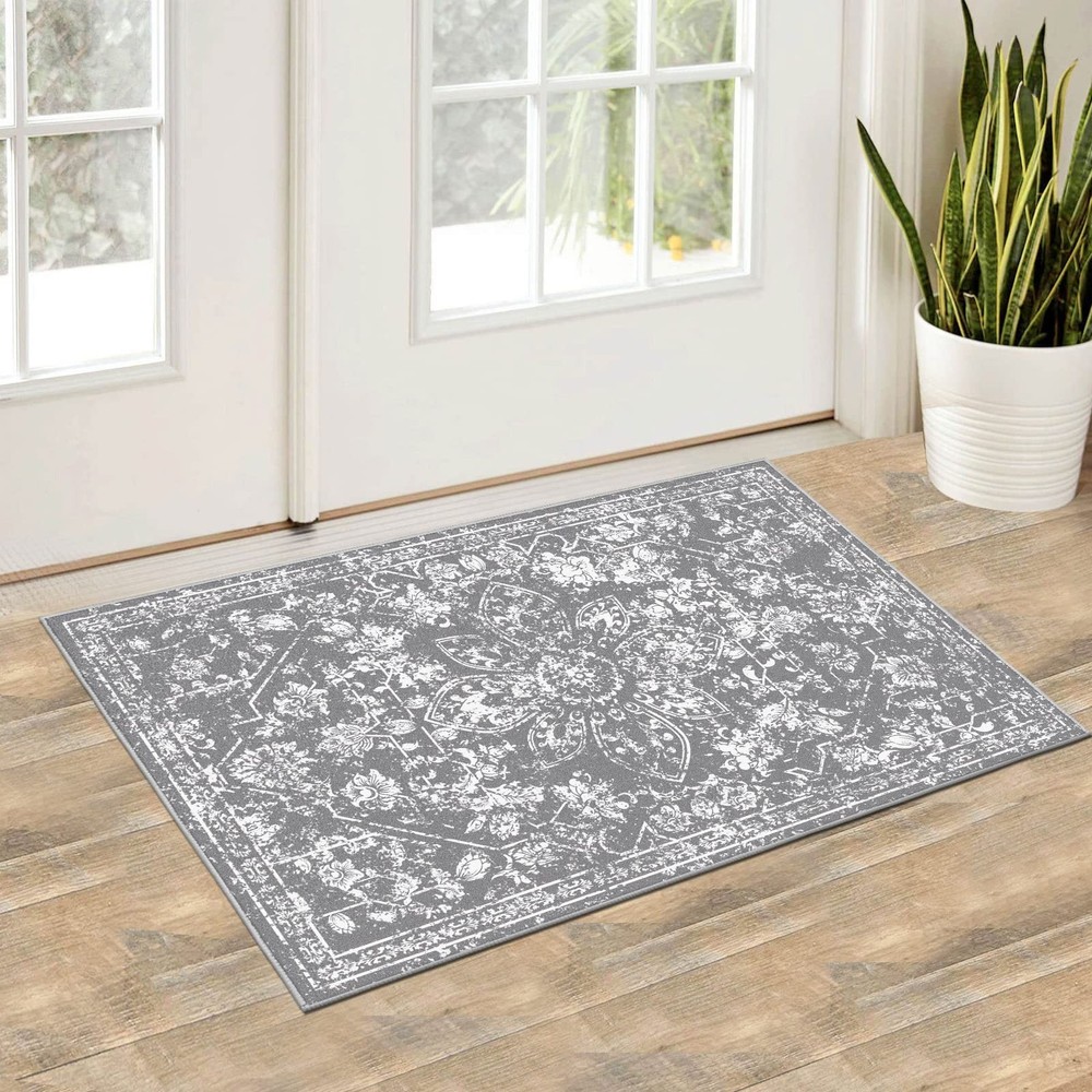 Pauwer Vintage Flower 2×3 Rug Distressed 2′ x 3′ (Rectangular), Grey