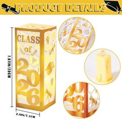 6 PCS Light Up Graduation Centerpiece Lantern Boxes Class of 2026 Gold
