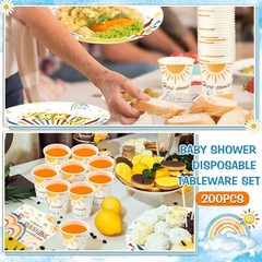 Sunny Vintage Baby Shower Plates, Cups & Napkins Set – 200 Count For 50 Guests