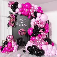 Pink and Black Balloon Arch Kit, Hot Pink Black Light Pink Metallic Pink Ball…