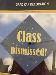 Two Pack Paper Grad Cap Decorations Black with Gold Glitter Wording