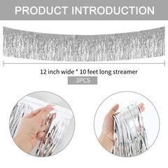 BEISHIDA 3 Packs 30 Feet Metallic Foil Fringe 3 Count (Pack of 1), Silver