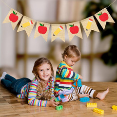 Burlap Back to School Banner, Apples Pencil Garlands Back to School Decoration,