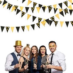 30Ft Black Gold Party Decorations Polka Dot Pennant Banner Paper Circle Dot T…