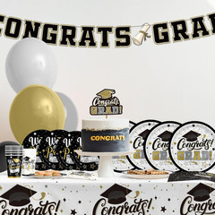 Graduation Decorations 2026 Black and Gold Grad Party Supplies with Disposable