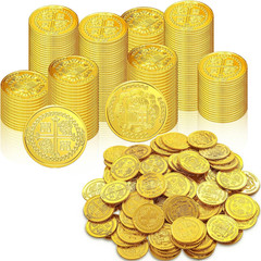 200 Pcs Pirate Gold Coins Plastic Treasure Fake Gold Coins Decorations for Favor