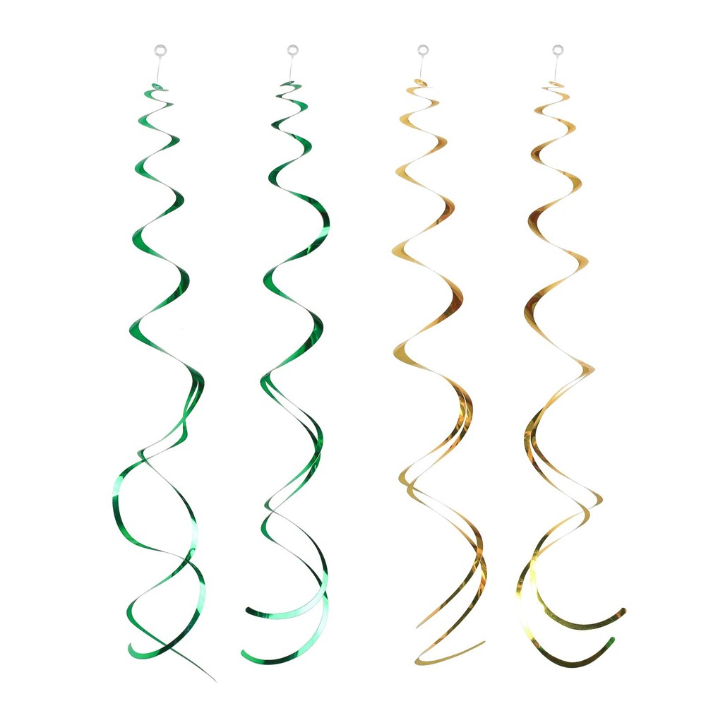 24 PCS Green Gold Hanging Swirls Plastic Streamers Ceiling Party Decor