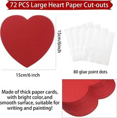 72 Pcs Large Heart Paper Cutouts Red Heart Shapes Paper Cut Out Valentines He…